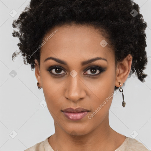 Neutral black young-adult female with short  brown hair and brown eyes