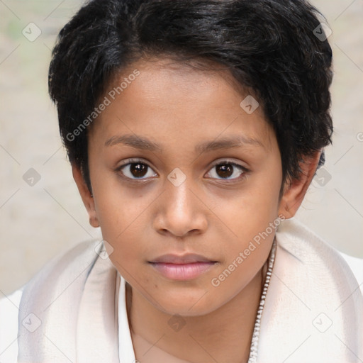 Neutral white child female with short  brown hair and brown eyes