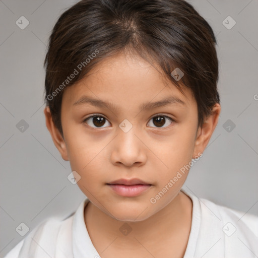 Neutral white child female with short  brown hair and brown eyes