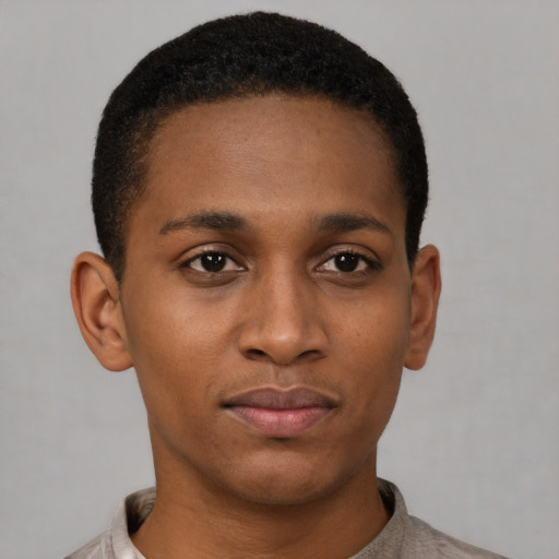Neutral black young-adult male with short  brown hair and brown eyes