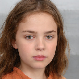 Neutral white child female with medium  brown hair and grey eyes