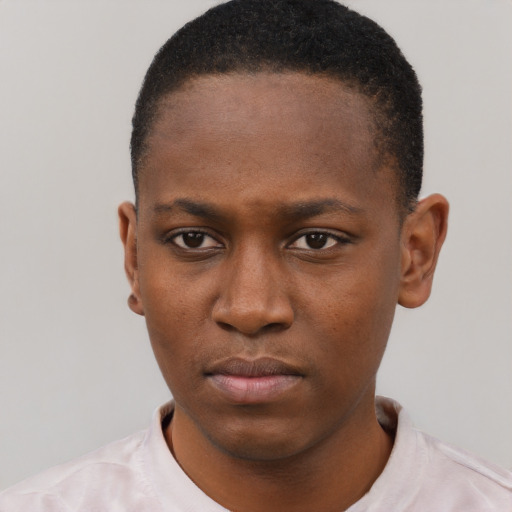 Neutral black young-adult female with short  black hair and brown eyes