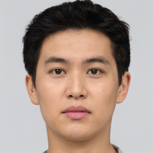 Neutral white young-adult male with short  black hair and brown eyes