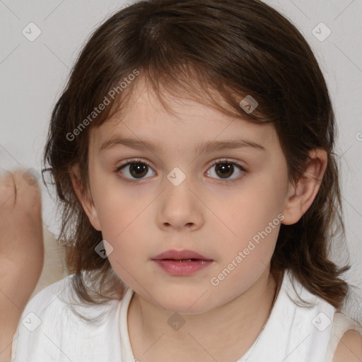 Neutral white child female with medium  brown hair and brown eyes