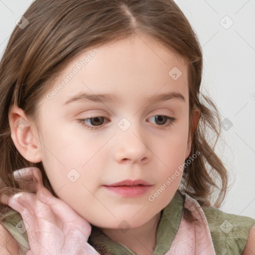 Neutral white child female with medium  brown hair and blue eyes