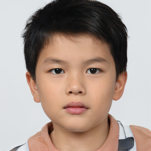 Neutral asian child male with short  brown hair and brown eyes