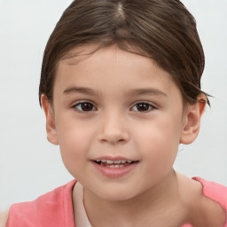 Joyful white child female with short  brown hair and brown eyes