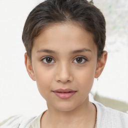 Joyful white child female with short  brown hair and brown eyes