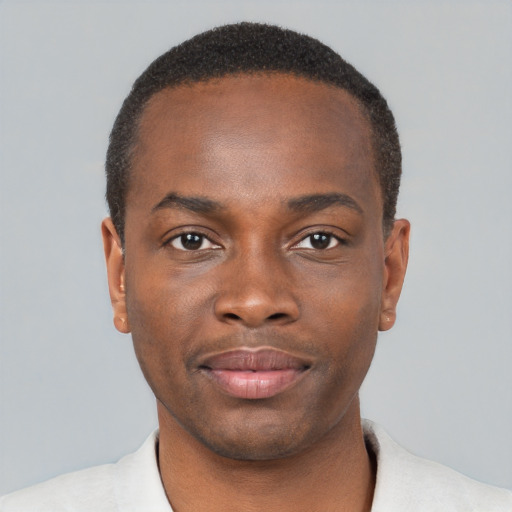 Neutral black young-adult male with short  brown hair and brown eyes