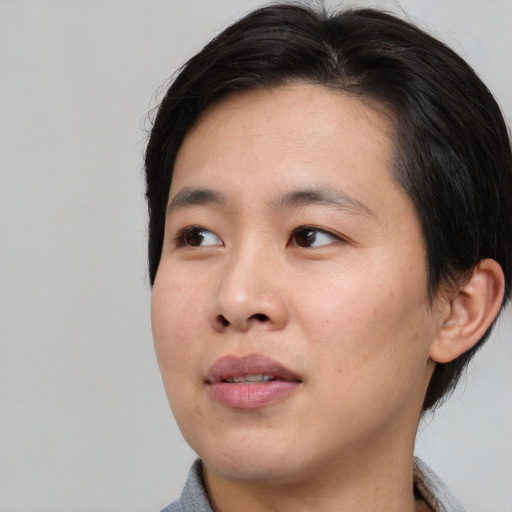 Neutral asian young-adult male with medium  brown hair and brown eyes