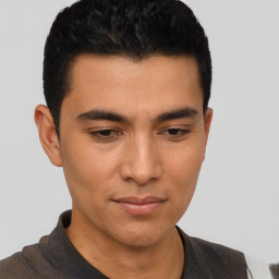 Neutral asian young-adult male with short  black hair and brown eyes