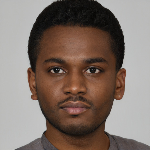 Neutral black young-adult male with short  brown hair and brown eyes