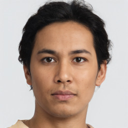 Neutral asian young-adult male with short  brown hair and brown eyes