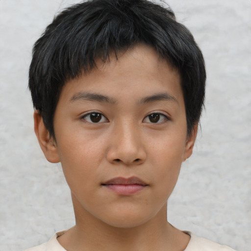 Neutral asian young-adult female with short  brown hair and brown eyes