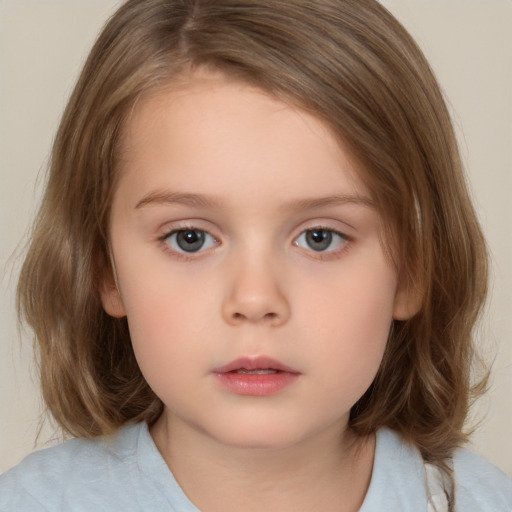 Neutral white child female with medium  brown hair and brown eyes