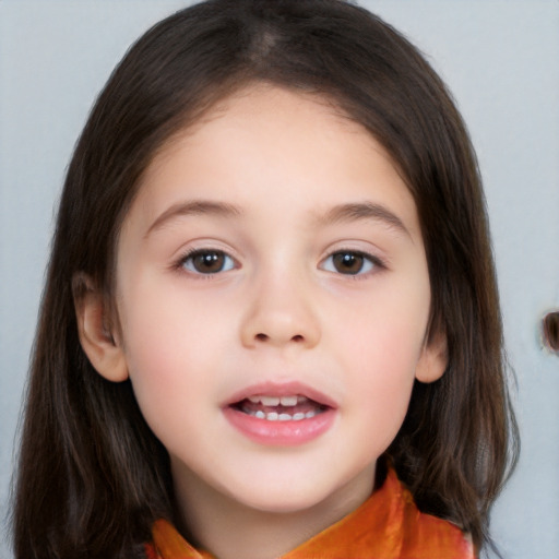 Neutral white child female with medium  brown hair and brown eyes