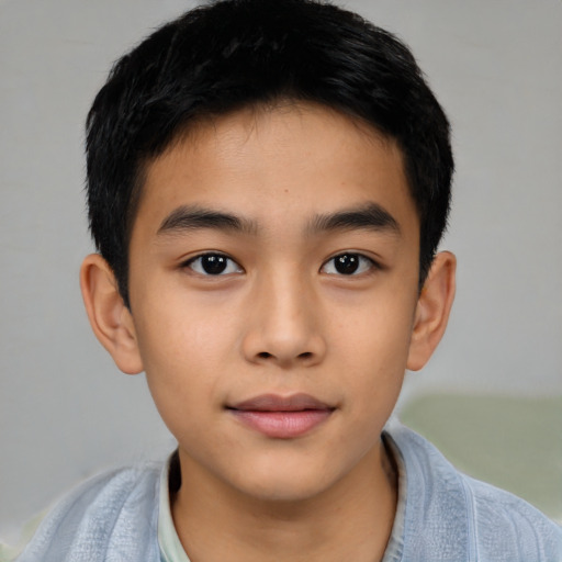 Neutral asian child male with short  brown hair and brown eyes