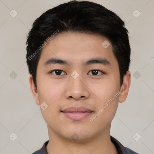 Neutral asian young-adult male with short  black hair and brown eyes