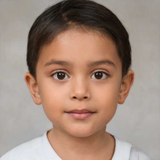 Neutral white child female with short  brown hair and brown eyes