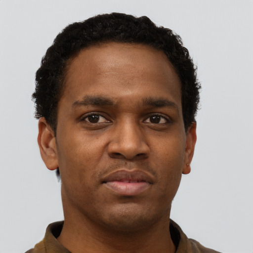 Neutral black young-adult male with short  brown hair and brown eyes