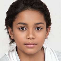 Neutral latino child female with medium  brown hair and brown eyes