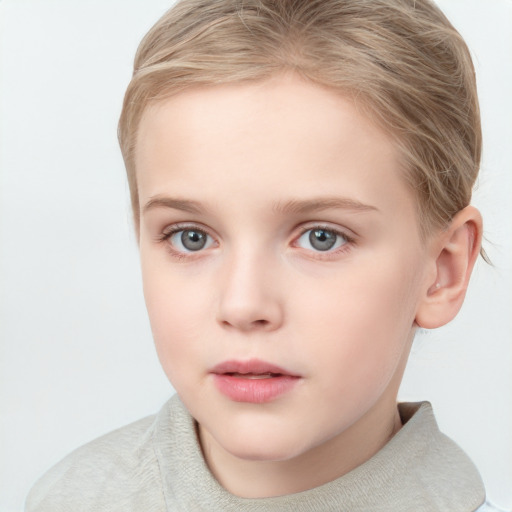 Neutral white child female with short  brown hair and grey eyes