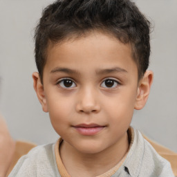 Joyful white child male with short  brown hair and brown eyes