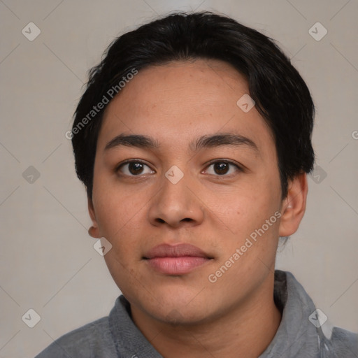 Neutral asian young-adult male with short  black hair and brown eyes