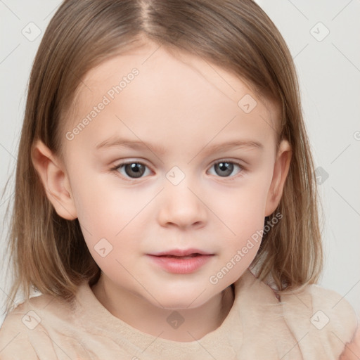 Neutral white child female with medium  brown hair and brown eyes