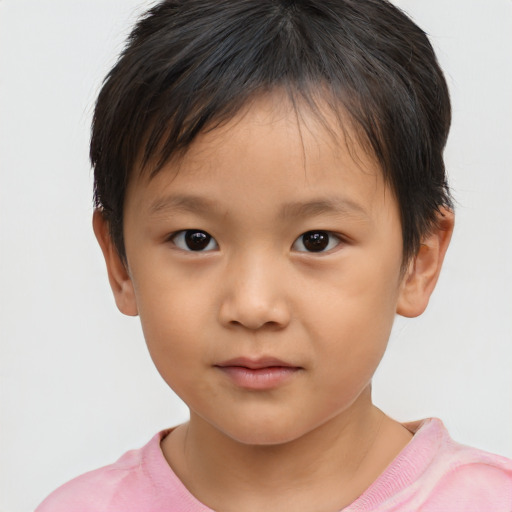 Neutral asian child female with short  brown hair and brown eyes