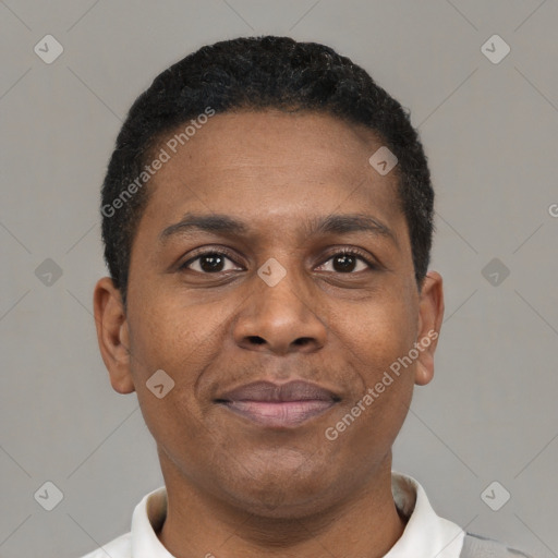 Neutral black young-adult male with short  brown hair and brown eyes