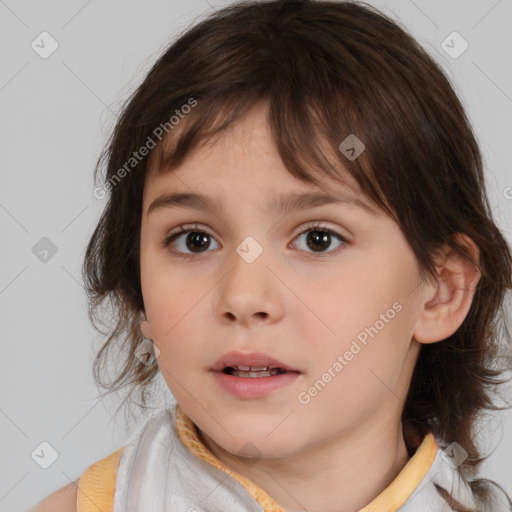 Neutral white child female with medium  brown hair and brown eyes