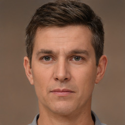 Neutral white adult male with short  brown hair and brown eyes