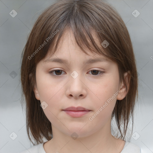 Neutral white child female with medium  brown hair and brown eyes