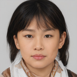 Neutral asian young-adult female with medium  brown hair and brown eyes