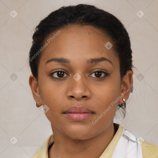 Neutral black young-adult female with short  brown hair and brown eyes