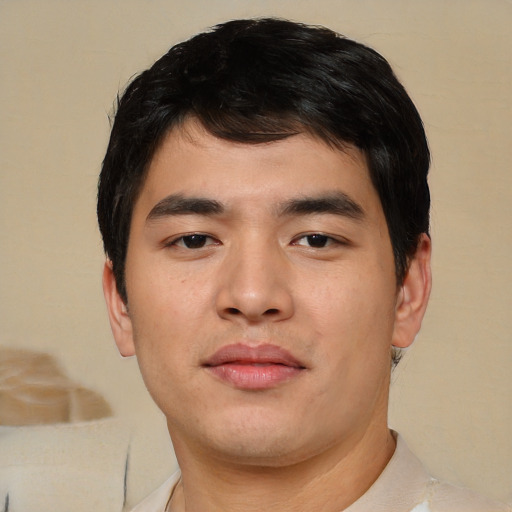 Neutral asian young-adult male with short  brown hair and brown eyes