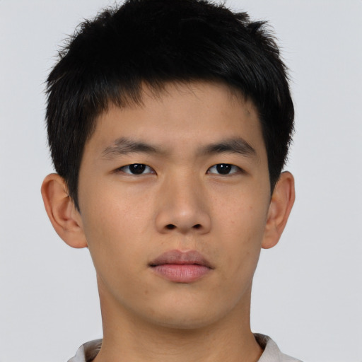 Neutral asian young-adult male with short  brown hair and brown eyes