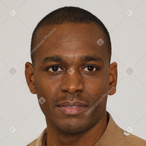 Neutral black young-adult male with short  brown hair and brown eyes