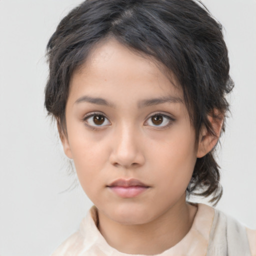 Neutral asian young-adult female with medium  brown hair and brown eyes