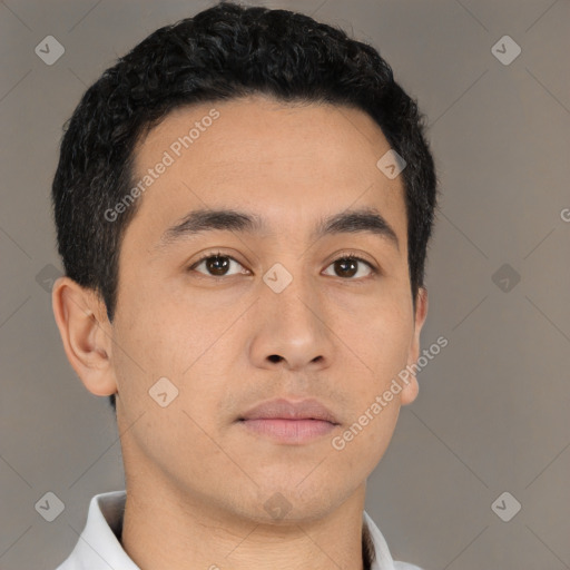 Neutral asian young-adult male with short  black hair and brown eyes