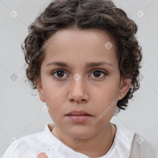 Neutral white child female with short  brown hair and brown eyes