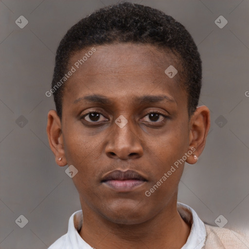 Neutral black young-adult male with short  brown hair and brown eyes