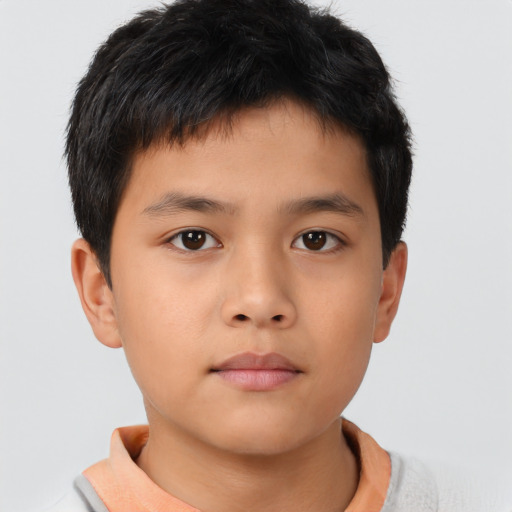 Neutral asian child male with short  brown hair and brown eyes