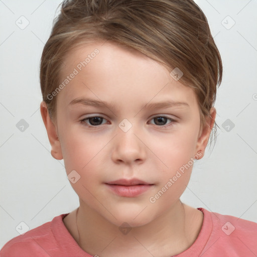 Neutral white child female with short  brown hair and brown eyes