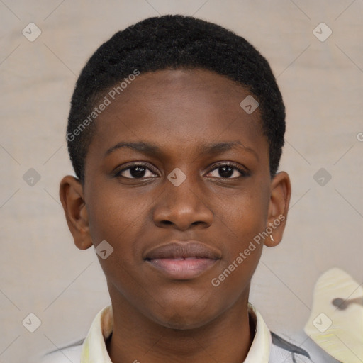 Neutral black young-adult female with short  brown hair and brown eyes
