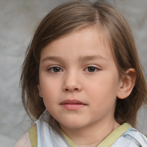 Neutral white child female with medium  brown hair and brown eyes