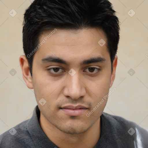 Neutral asian young-adult male with short  black hair and brown eyes