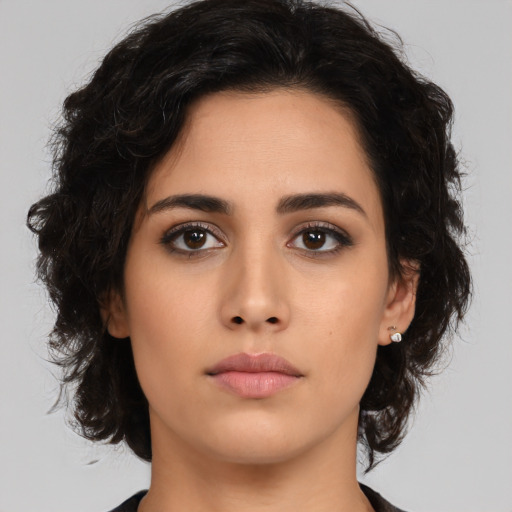 Neutral asian young-adult female with medium  brown hair and brown eyes