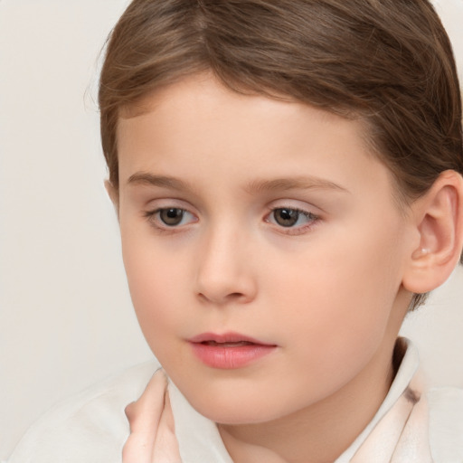 Neutral white child female with short  brown hair and brown eyes